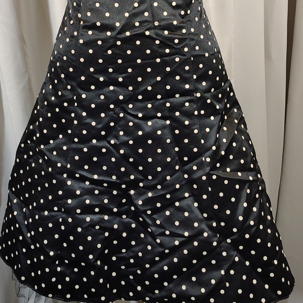 Gunne Sax ByJessica McClintock Midi Dress Black/White Polka Dot, Satin, Flare,0 - Picture 9 of 12